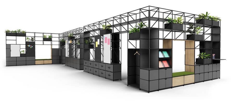 Système d'armoires à casiers pour diviser les espaces ouverts de manière design