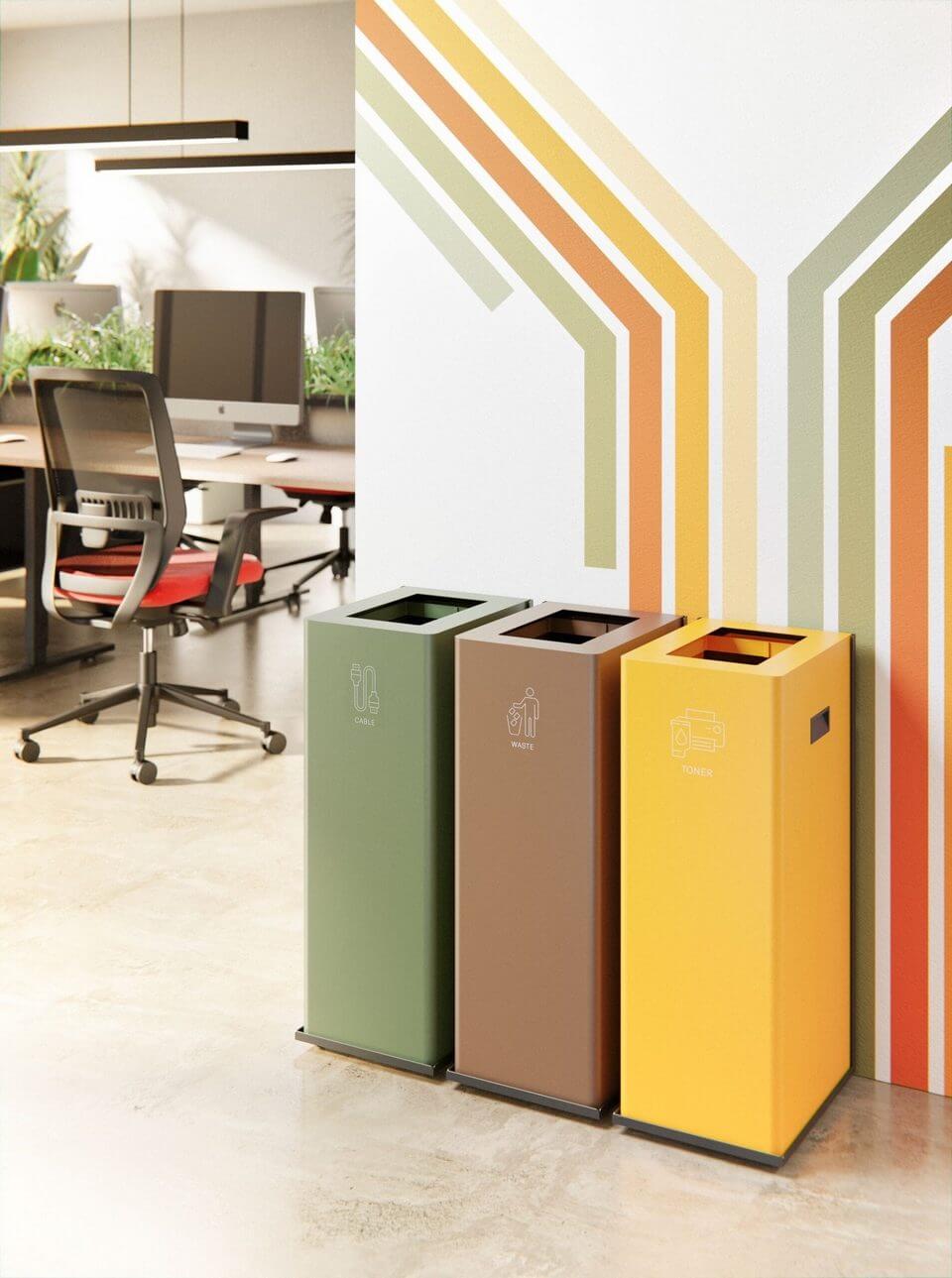 Borne de tri sélectif design avec des poubelles équipées de pictogrammes clairs et lisibles