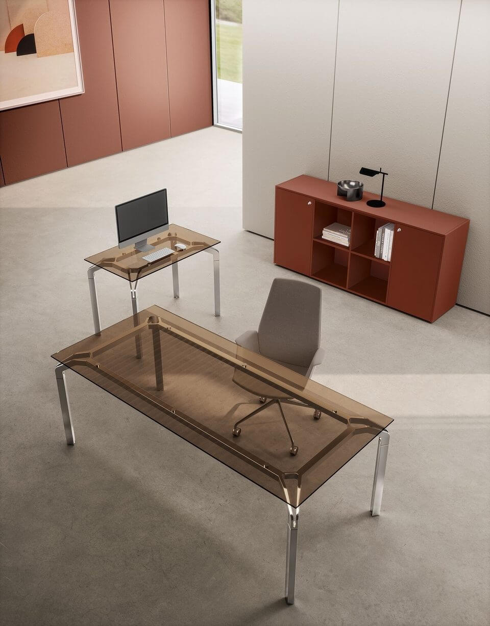 Bureau de direction design avec plateau en verre 