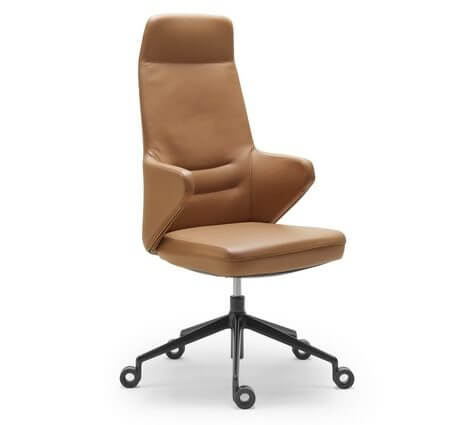 Fauteuil chaise de bureau sans roulettes en similicuir blanc et bois noyer  hauteur réglable BUR10437