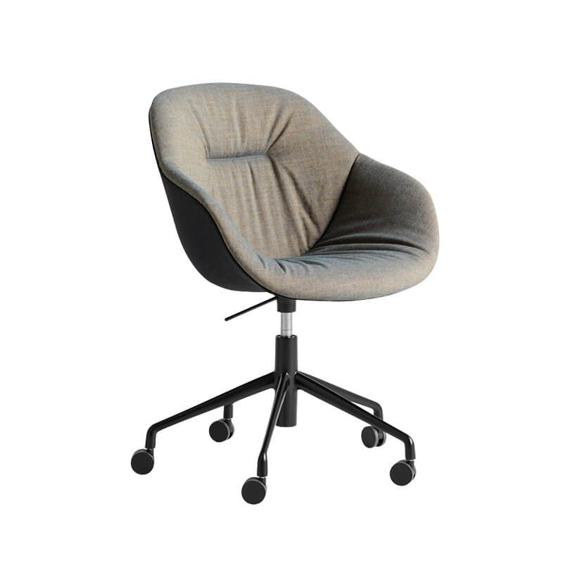 Fauteuil chaise de bureau sans roulettes en similicuir blanc et bois noyer  hauteur réglable BUR10437