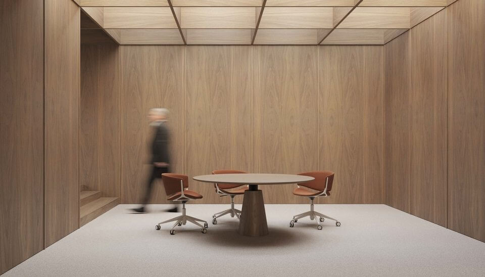 Table de réunion ronde haut de gamme en bois de noyer